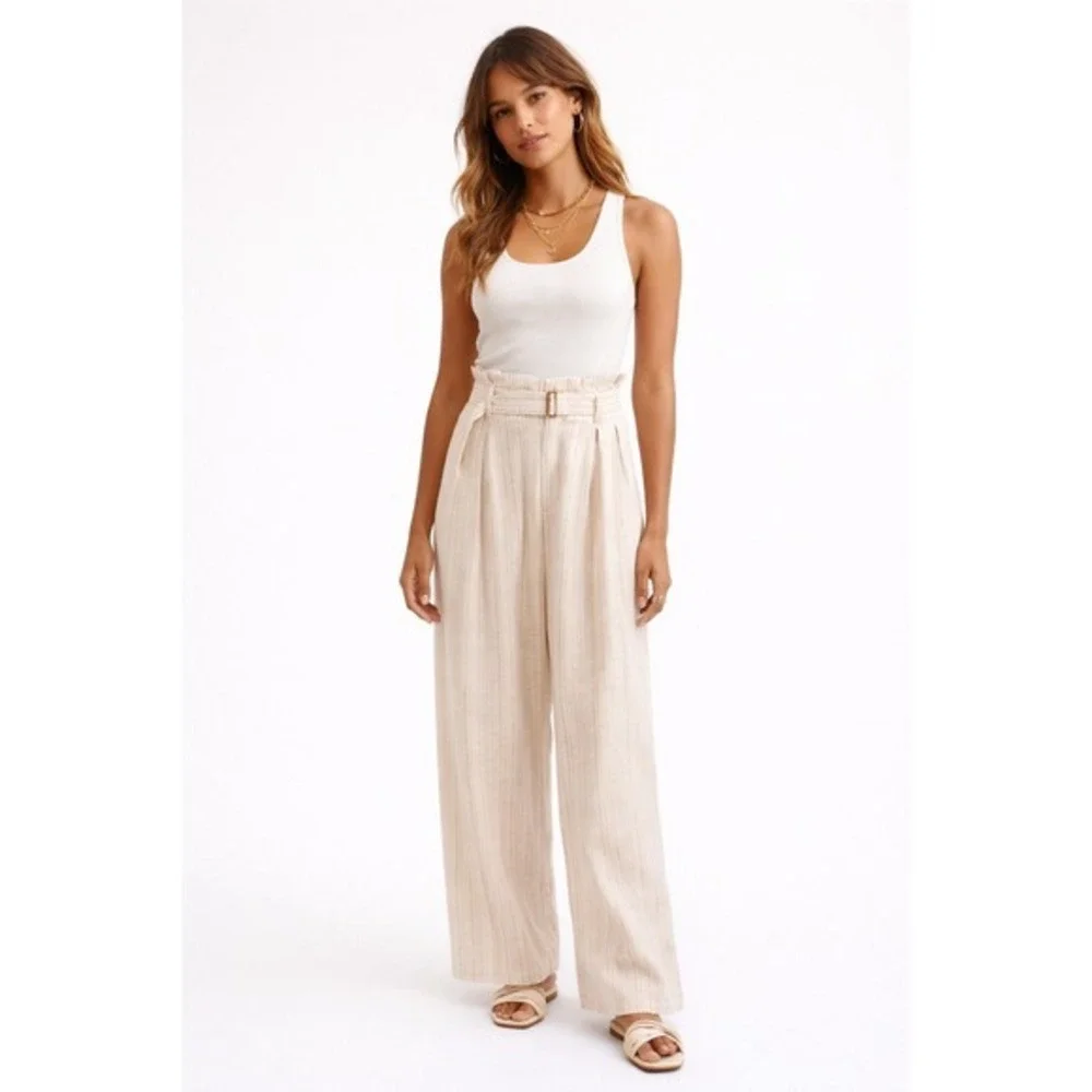Banana‎ Republic Linen-Blend Striped Paperbag Pant Size 10 NWT